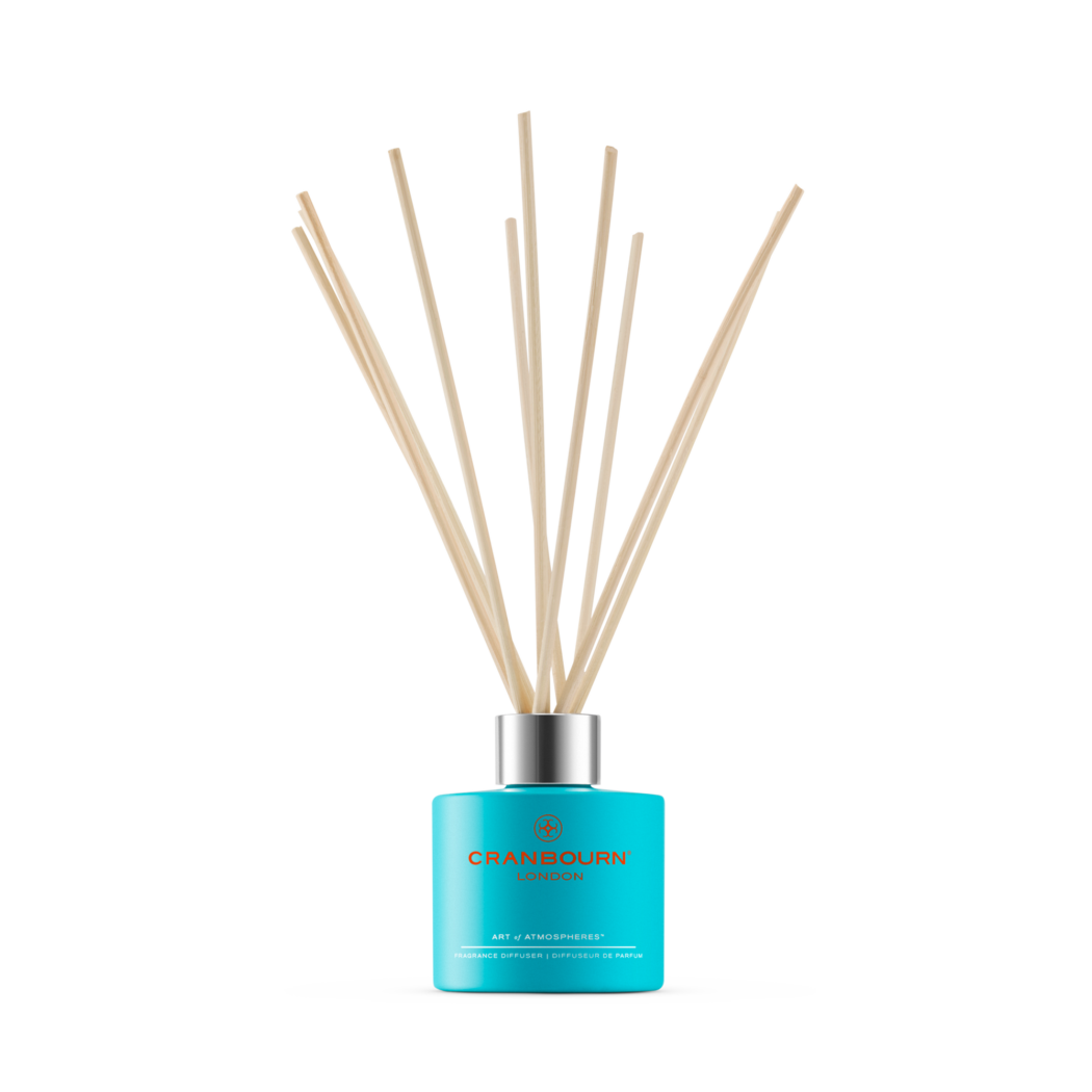 Escape to Santorini™ Difuzor de parfum de lux/Stuf natural/Sticlă albastră CRANBOURN®/Făcut manual în Marea Britanie