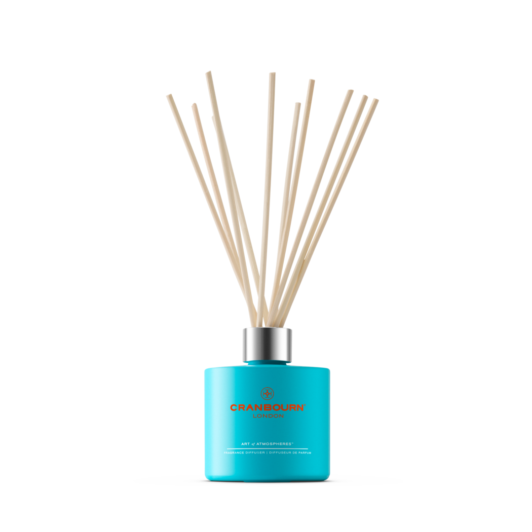 Moments in Mauritius™ Fragrance Diffuser/ Natural Reeds/ CRANBOURN® Blue Glass/ Handmade in the UK